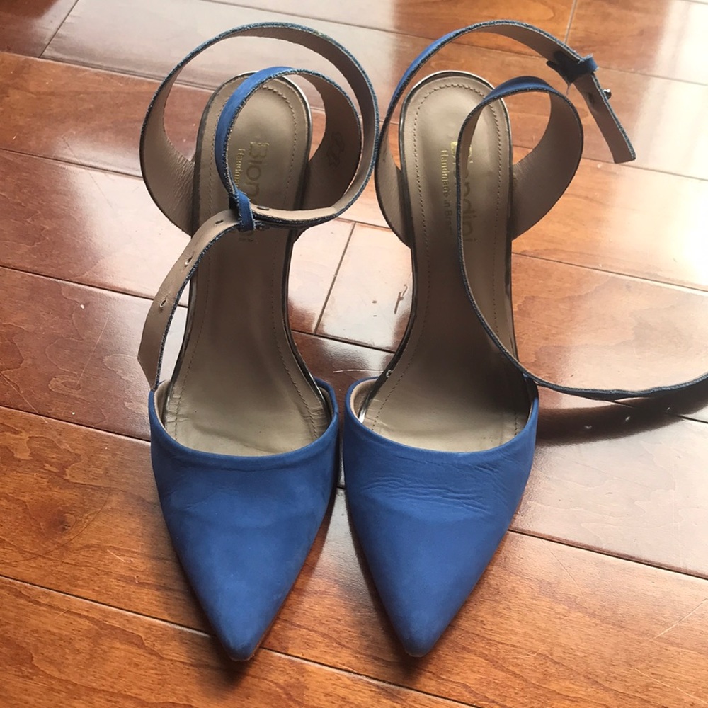 Blue ankle strap heels